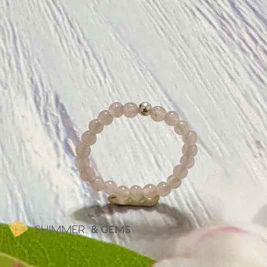 Crown Chakra Light Rose Quartz 3mm Bead Ring with 925 Silver