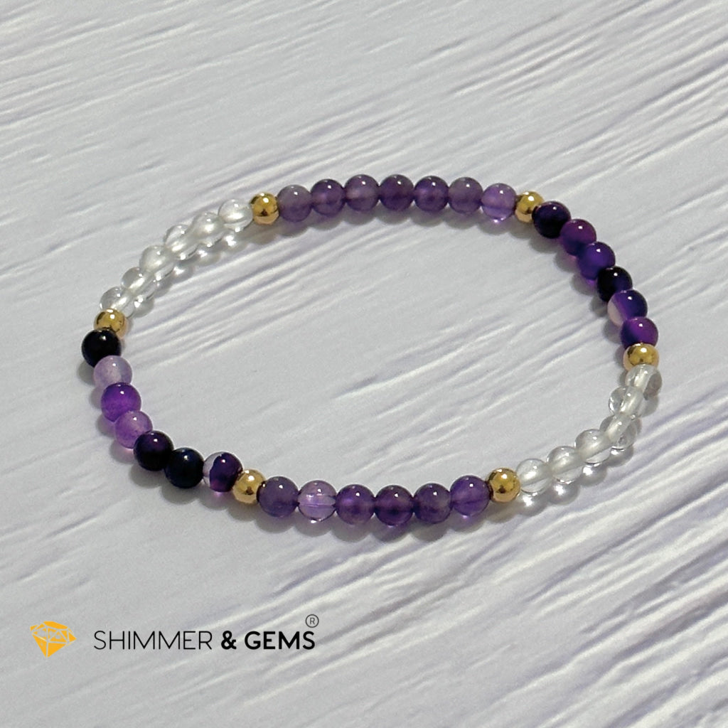 Crown Chakra Positivity Remedy Bracelet 4mm with stainless steel beads (Amethyst, Clear Quartz & Purple Agate)