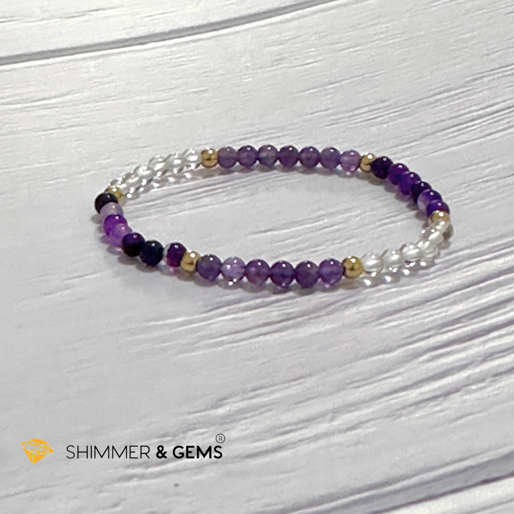 Crown Chakra Positivity Remedy Bracelet 4mm with stainless steel beads (Amethyst, Clear Quartz & Purple Agate)