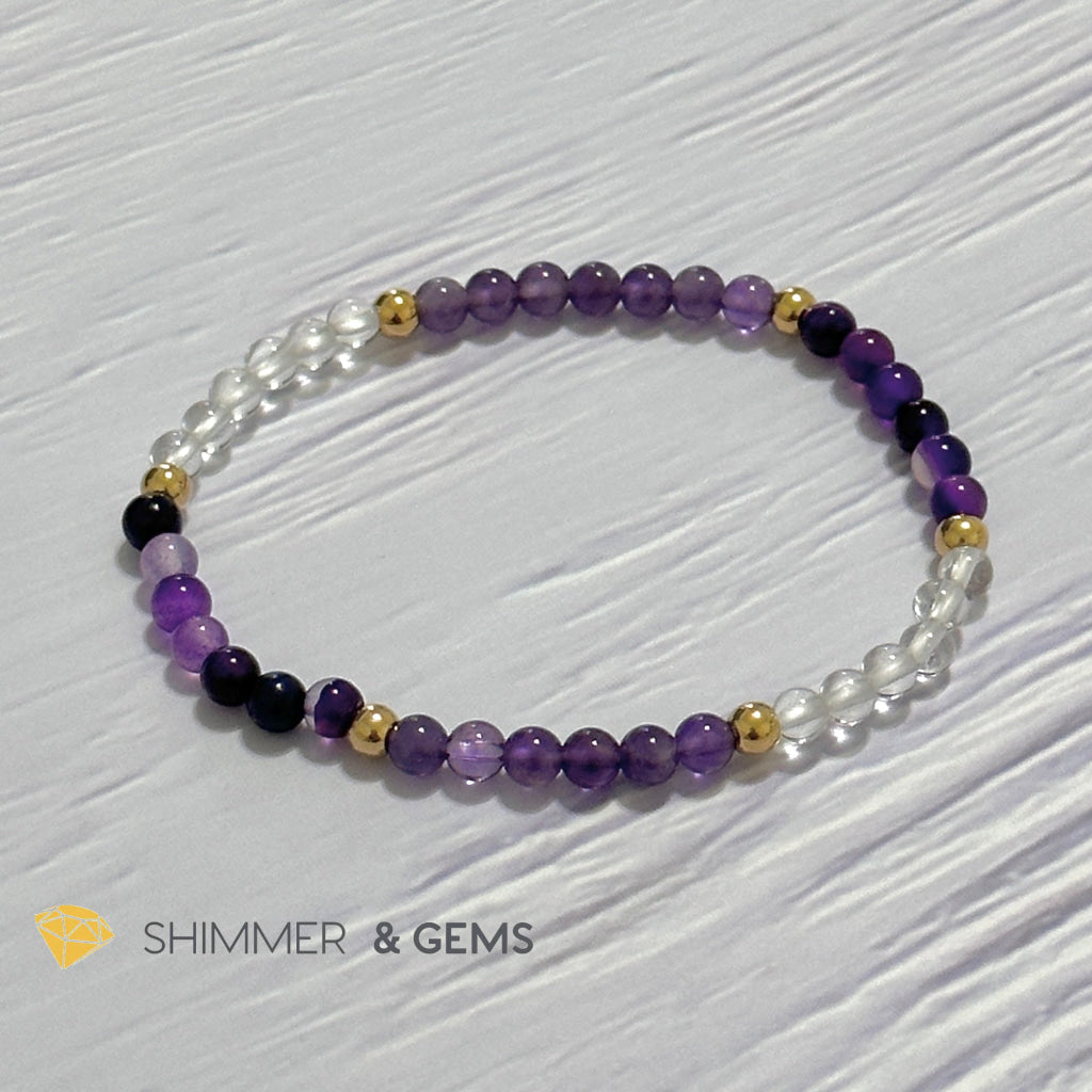 Crown Chakra Positivity Remedy Bracelet 4mm with stainless steel beads (Amethyst, Clear Quartz & Purple Agate)