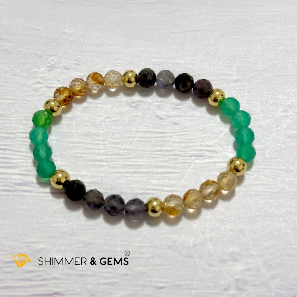 Debt-Free Remedy Bracelet (Iolite, Green Agate, Citrine 6mm with 14k gold filled beads)