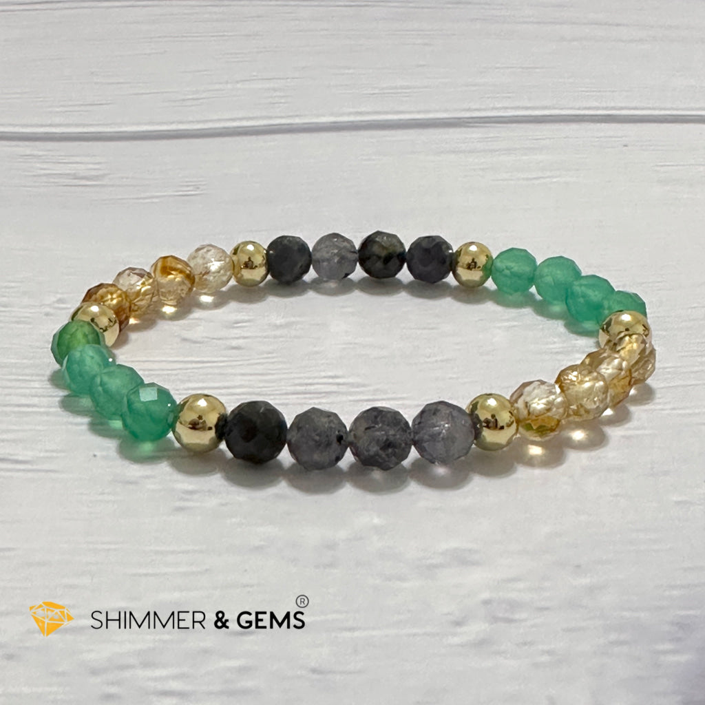 Debt-Free Remedy Bracelet (Iolite, Green Agate, Citrine 6mm with 14k gold filled beads)