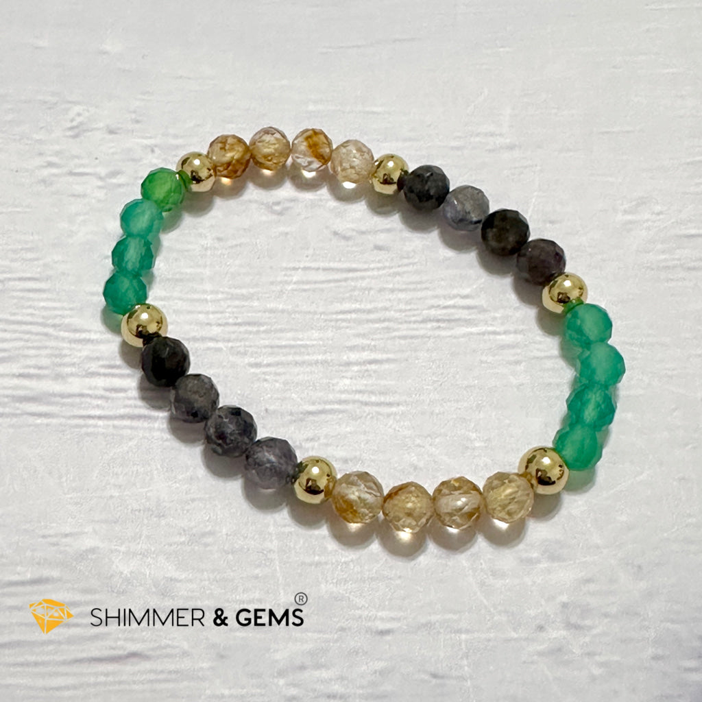 Debt-Free Remedy Bracelet (Iolite, Green Agate, Citrine 6mm with 14k gold filled beads)