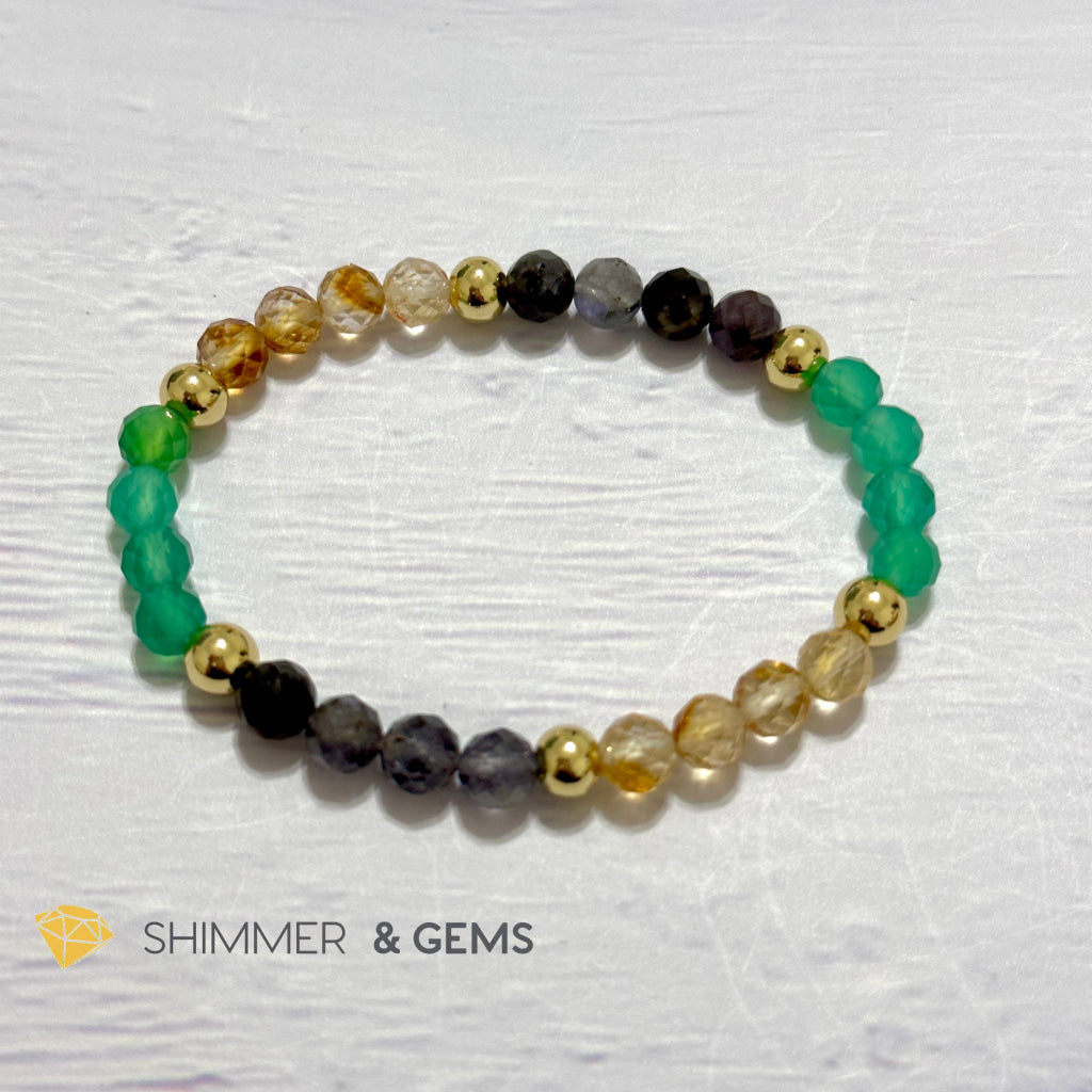 Debt-Free Remedy Bracelet (Iolite, Green Agate, Citrine 6mm with 14k gold filled beads)