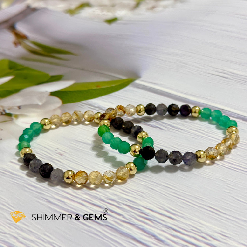 Debt-Free Remedy Bracelet (Iolite, Green Agate, Citrine 6mm with 14k gold filled beads)