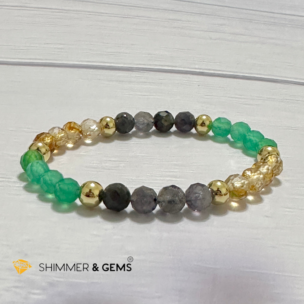 Debt-Free Remedy Bracelet (Iolite, Green Agate, Citrine 6mm with 14k gold filled beads)
