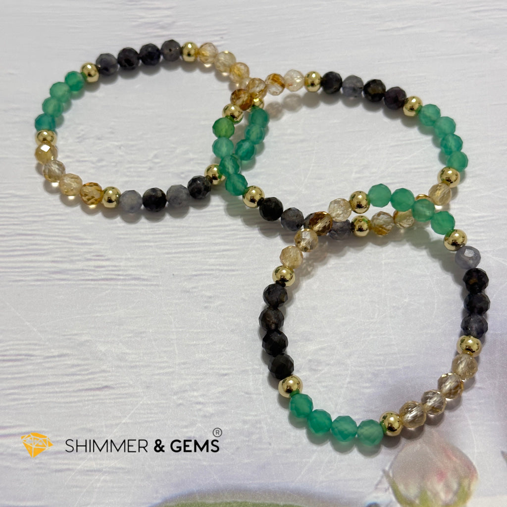 Debt-Free Remedy Bracelet (Iolite, Green Agate, Citrine 6mm with 14k gold filled beads)