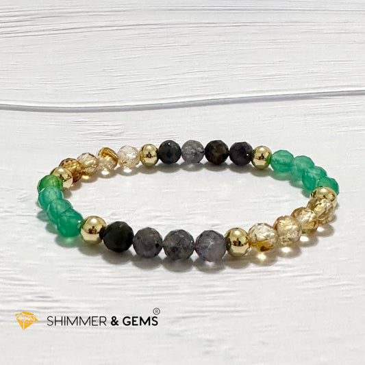 Debt-Free Remedy Bracelet (Iolite, Green Agate, Citrine 6mm with 14k gold filled beads)