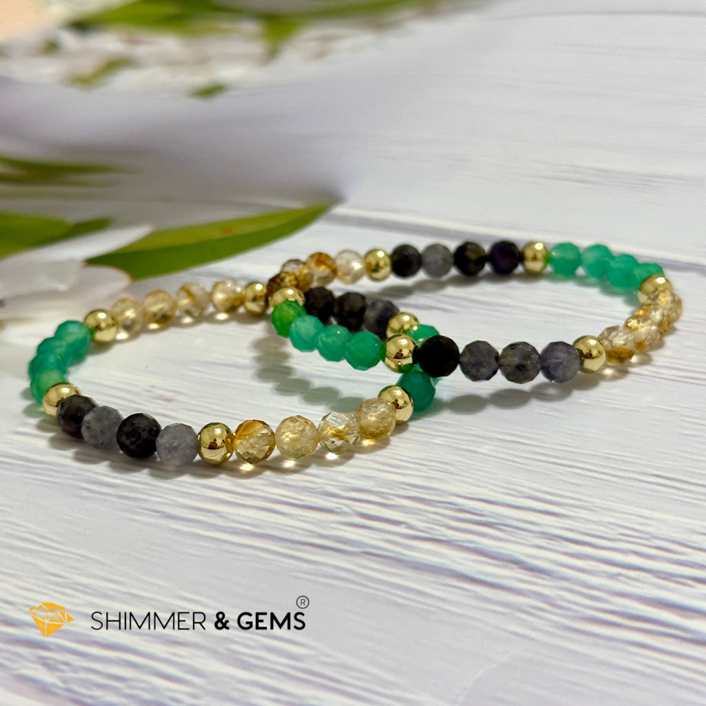 Debt-Free Remedy Bracelet (Iolite, Green Agate, Citrine 6mm with 14k gold filled beads)