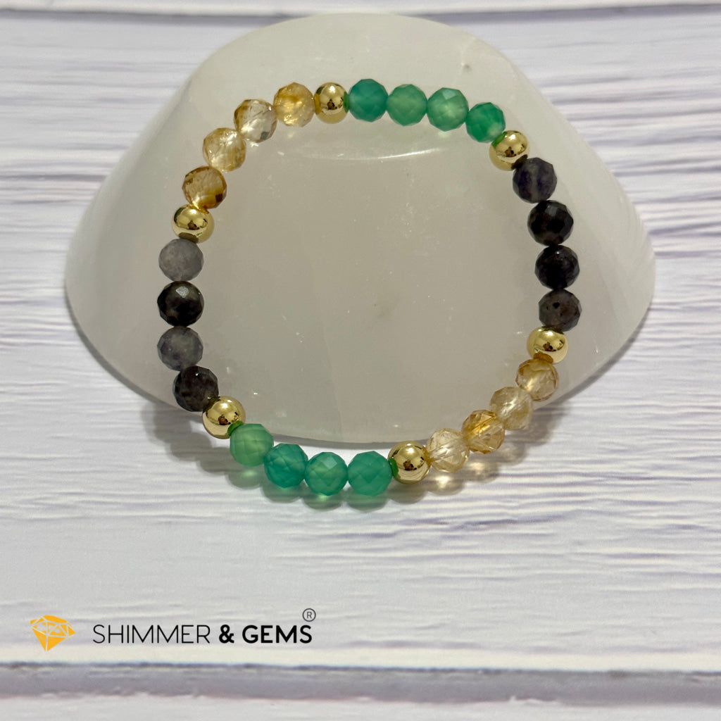 Debt-Free Remedy Bracelet (Iolite, Green Agate, Citrine 6mm with 14k gold filled beads)