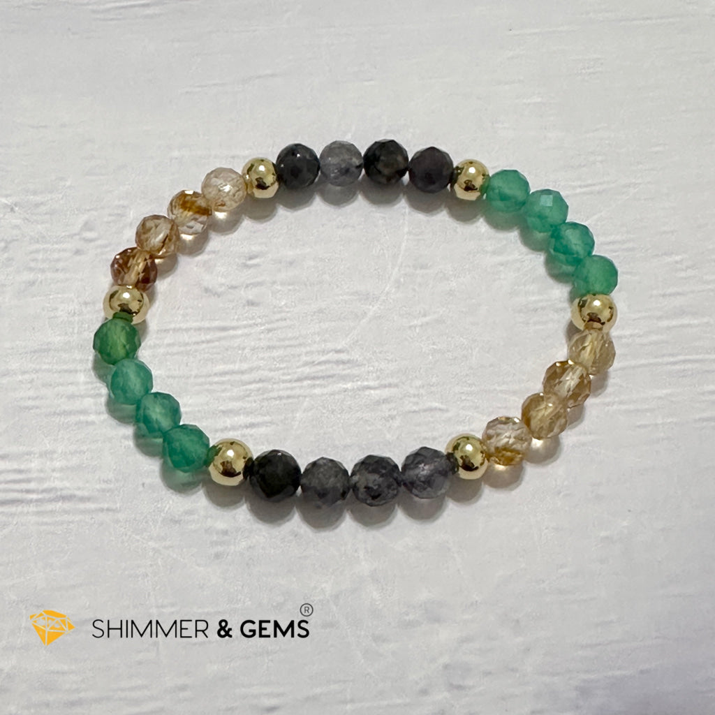Debt-Free Remedy Bracelet (Iolite, Green Agate, Citrine 6mm with 14k gold filled beads)
