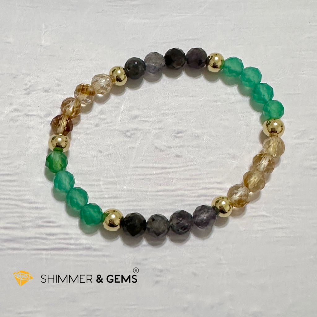 Debt-Free Remedy Bracelet (Iolite, Green Agate, Citrine 6mm with 14k gold filled beads)