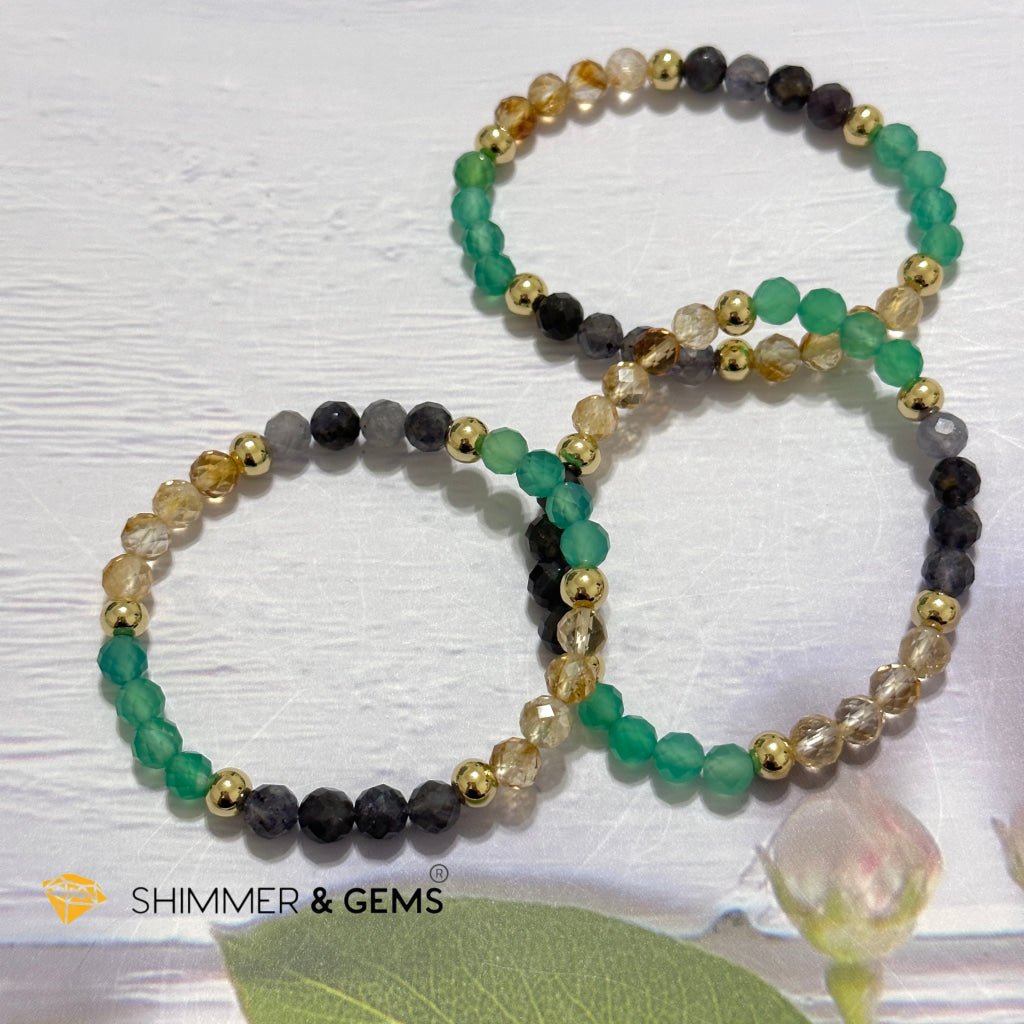 Debt-Free Remedy Bracelet (Iolite, Green Agate, Citrine 6mm with 14k gold filled beads)