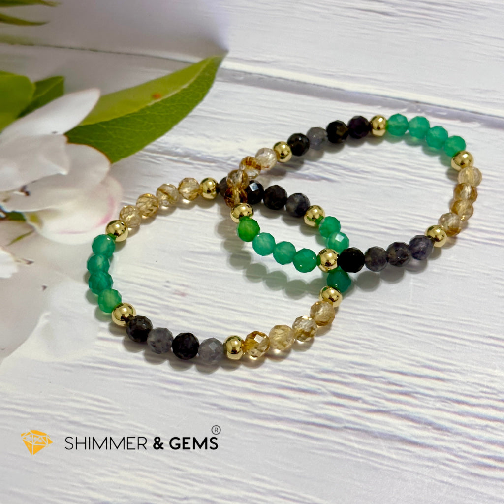 Debt-Free Remedy Bracelet (Iolite, Green Agate, Citrine 6mm with 14k gold filled beads)
