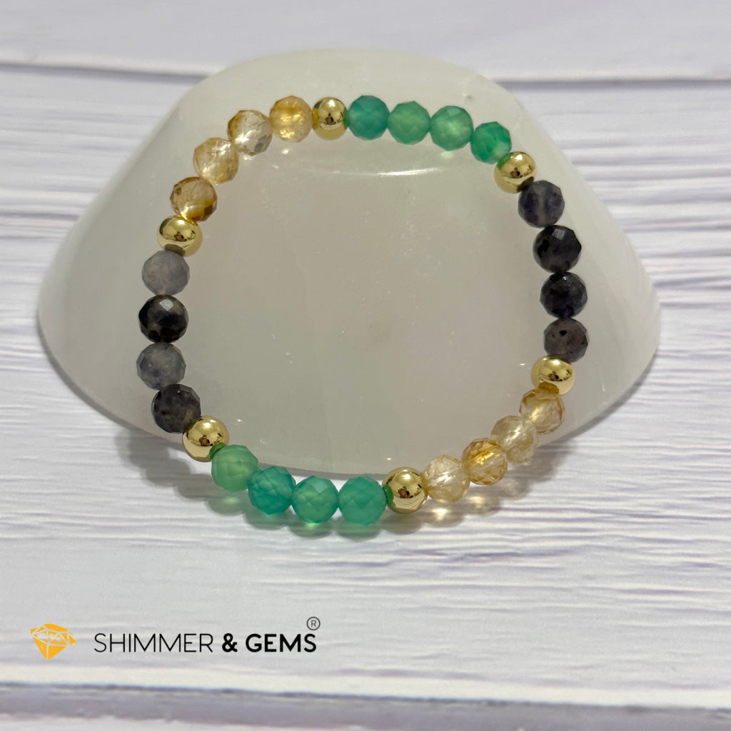 Debt-Free Remedy Bracelet (Iolite, Green Agate, Citrine 6mm with 14k gold filled beads)