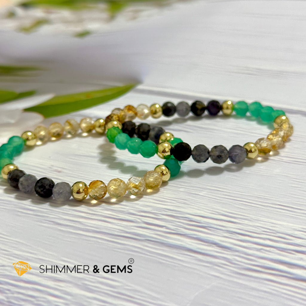 Debt-Free Remedy Bracelet (Iolite, Green Agate, Citrine 6mm with 14k gold filled beads)