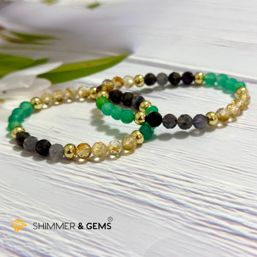 Debt-Free Remedy Bracelet (Iolite, Green Agate, Citrine 6mm with 14k gold filled beads)