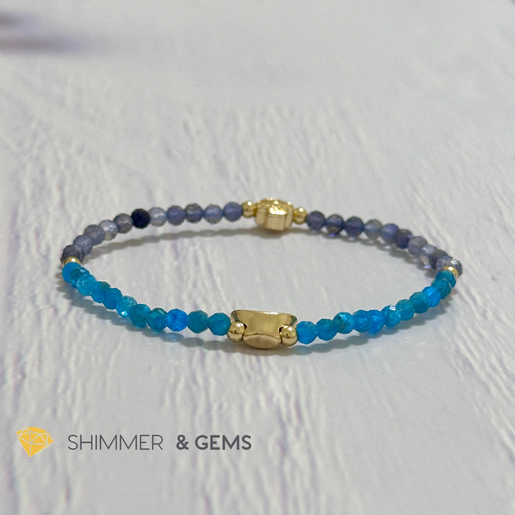 Detox Bracelet (Apatite & Iolite 4mm Faceted with 14k Gold Plated Ingot & Clover Charms)