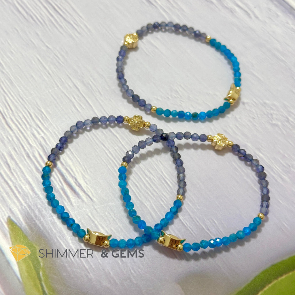 Detox Bracelet (Apatite & Iolite 4mm Faceted with 14k Gold Plated Ingot & Clover Charms)