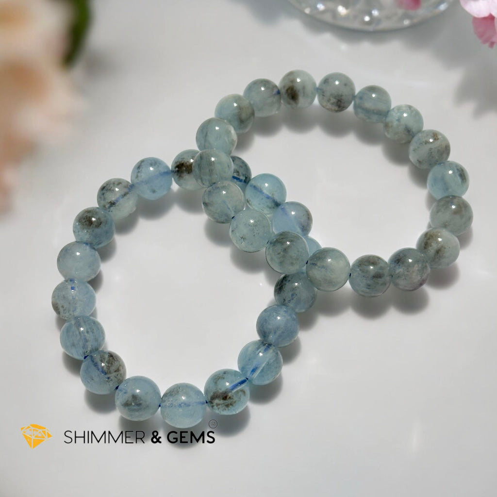 Devil Blue Aquamarine 11-12mm Bracelet (Black Quartz & Aquamarine) (Brazil) AA Grade