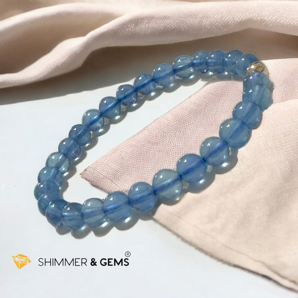 Devil Blue Aquamarine Bracelet 6mm AAA TOP GRADE (Black Quartz Morion & Aquamarine) (Brazil) Premium, Encoded & Activated