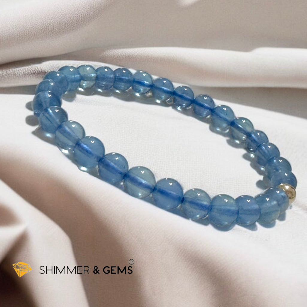 Devil Blue Aquamarine Bracelet 6mm AAA TOP GRADE (Black Quartz Morion & Aquamarine) (Brazil) Premium, Encoded & Activated