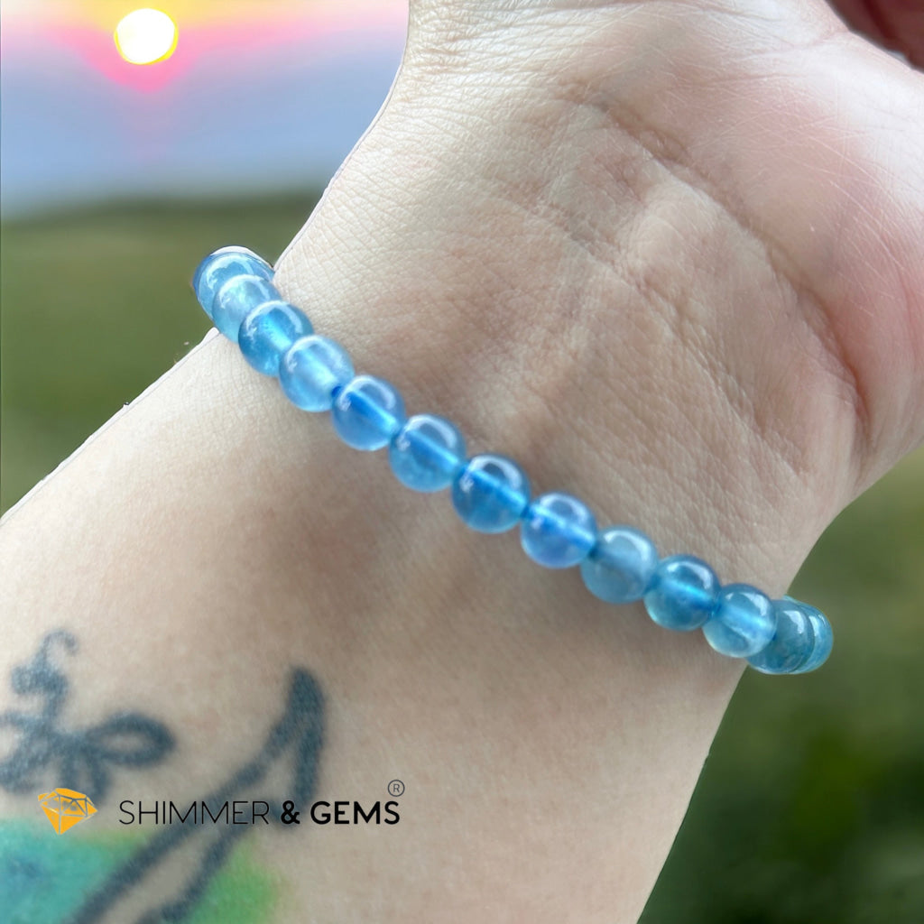 Devil Blue Aquamarine Bracelet 6mm AAA TOP GRADE (Black Quartz Morion & Aquamarine) (Brazil) Premium, Encoded & Activated