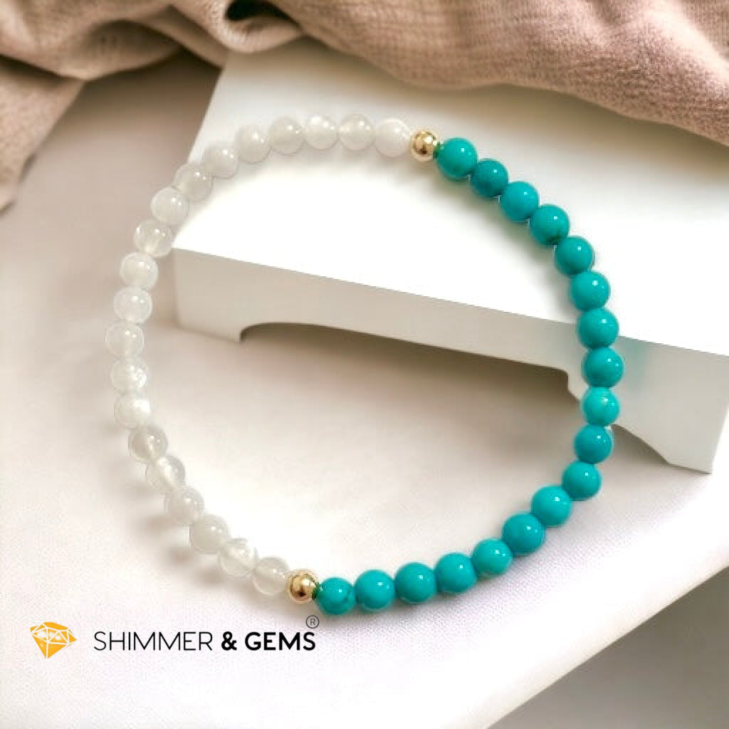 Divine Alchemy Bracelet (Turquoise, Moonstone 4mm with 14k gold filled beads)