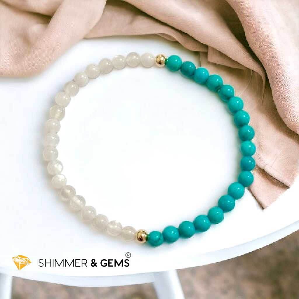 Divine Alchemy Bracelet (Turquoise, Moonstone 4mm with 14k gold filled beads)