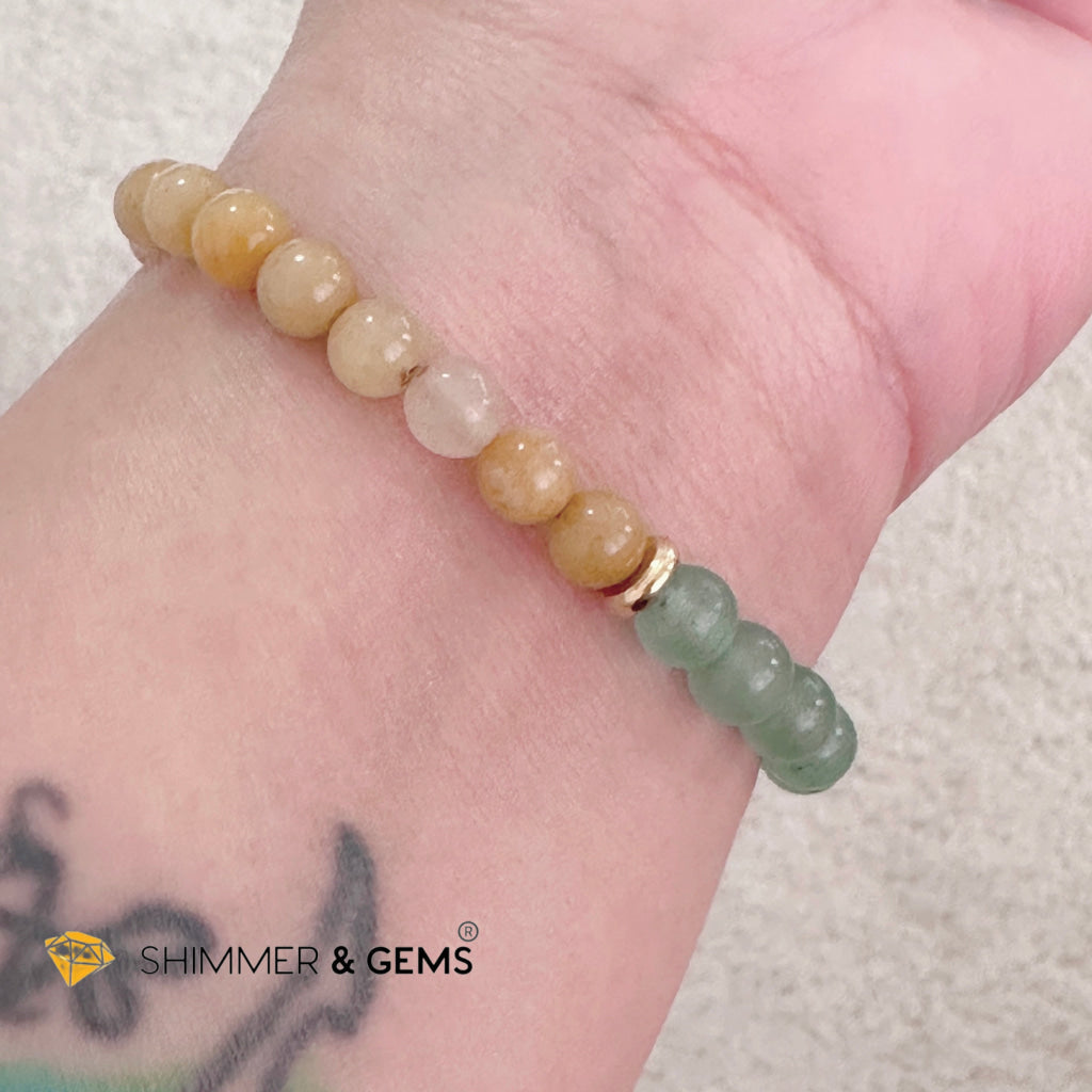 Double Good Luck Pixiu Bracelet (Stainless Steel) Aventurine and Yellow Jade 6mm