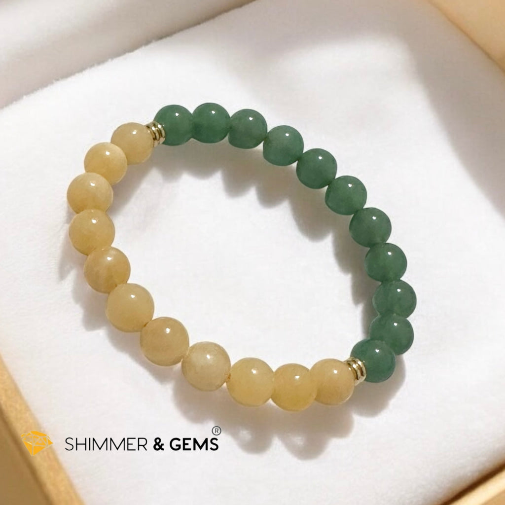 Double Luck 8mm Green Aventurine & Yellow Jade with stainless steel rondelle 14k gold plated beads