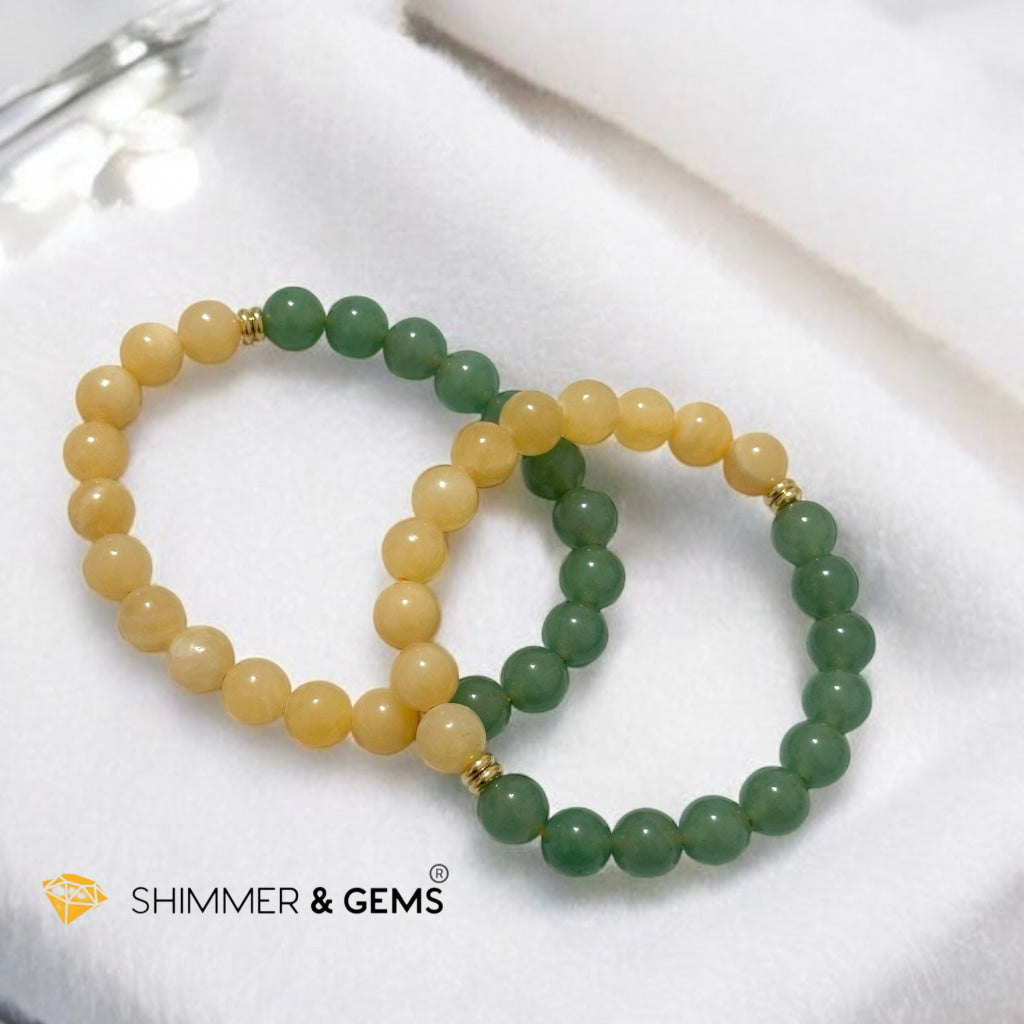 Double Luck 8mm Green Aventurine & Yellow Jade with stainless steel rondelle 14k gold plated beads
