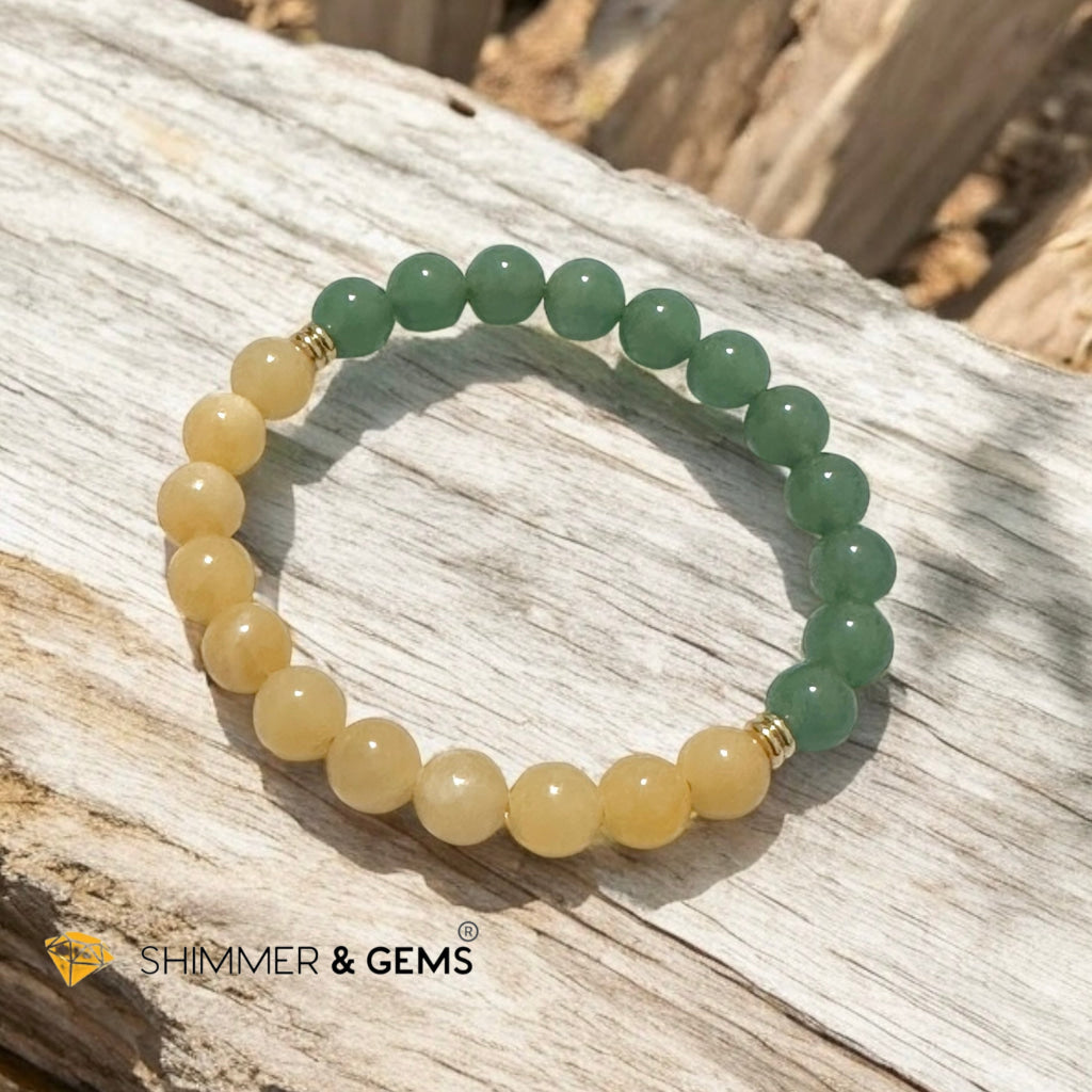 Double Luck 8mm Green Aventurine & Yellow Jade with stainless steel rondelle 14k gold plated beads