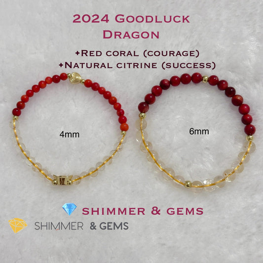 Dragon Animal Zodiac 2024 Goodluck Bracelet (Red Coral & Citrine) Feng Shui