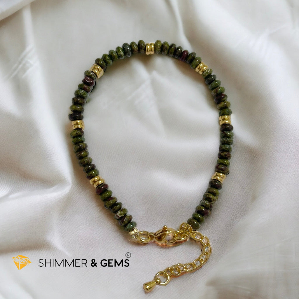 Dragon Bloodstone 4mm Rondelle Bracelet with stainless steel chain