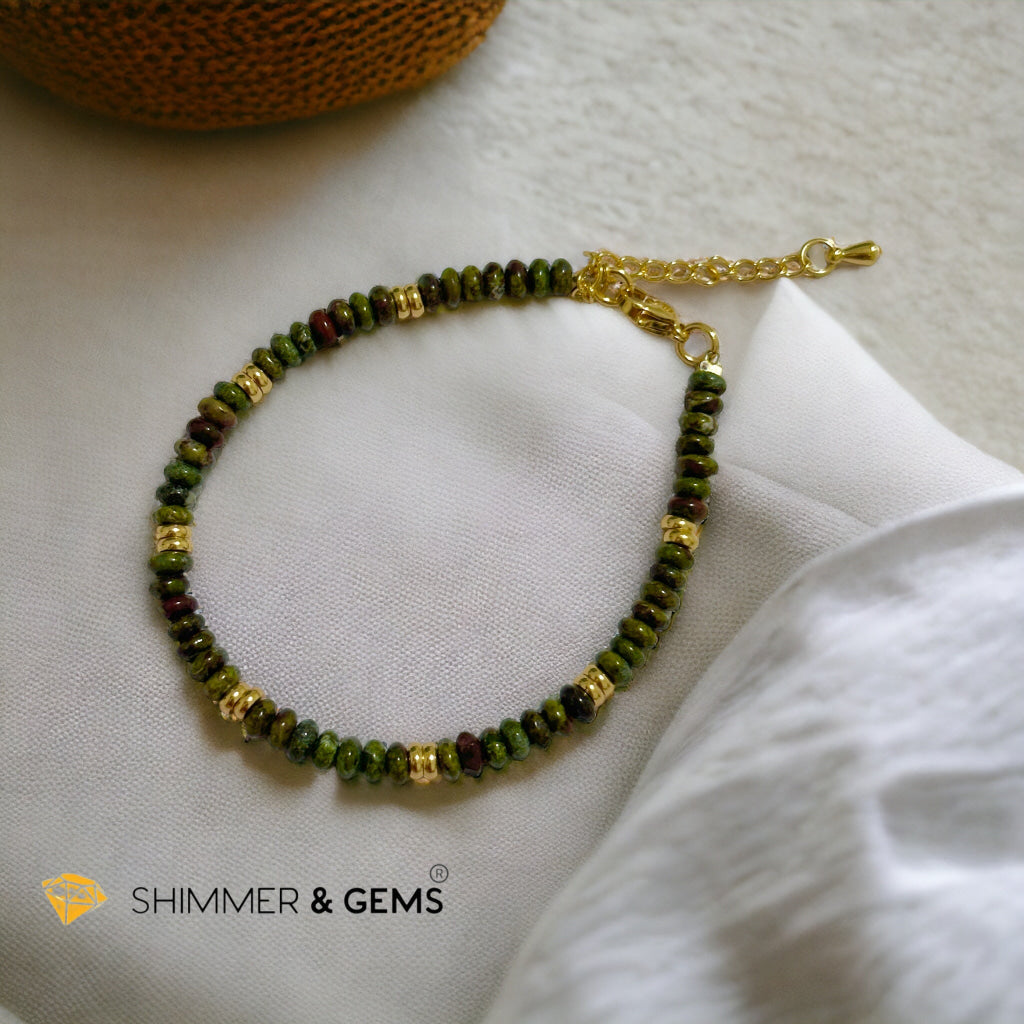 Dragon Bloodstone 4mm Rondelle Bracelet with stainless steel chain