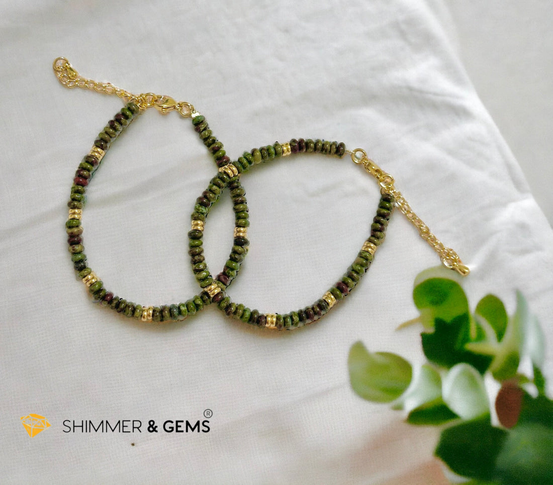Dragon Bloodstone 4mm Rondelle Bracelet with stainless steel chain