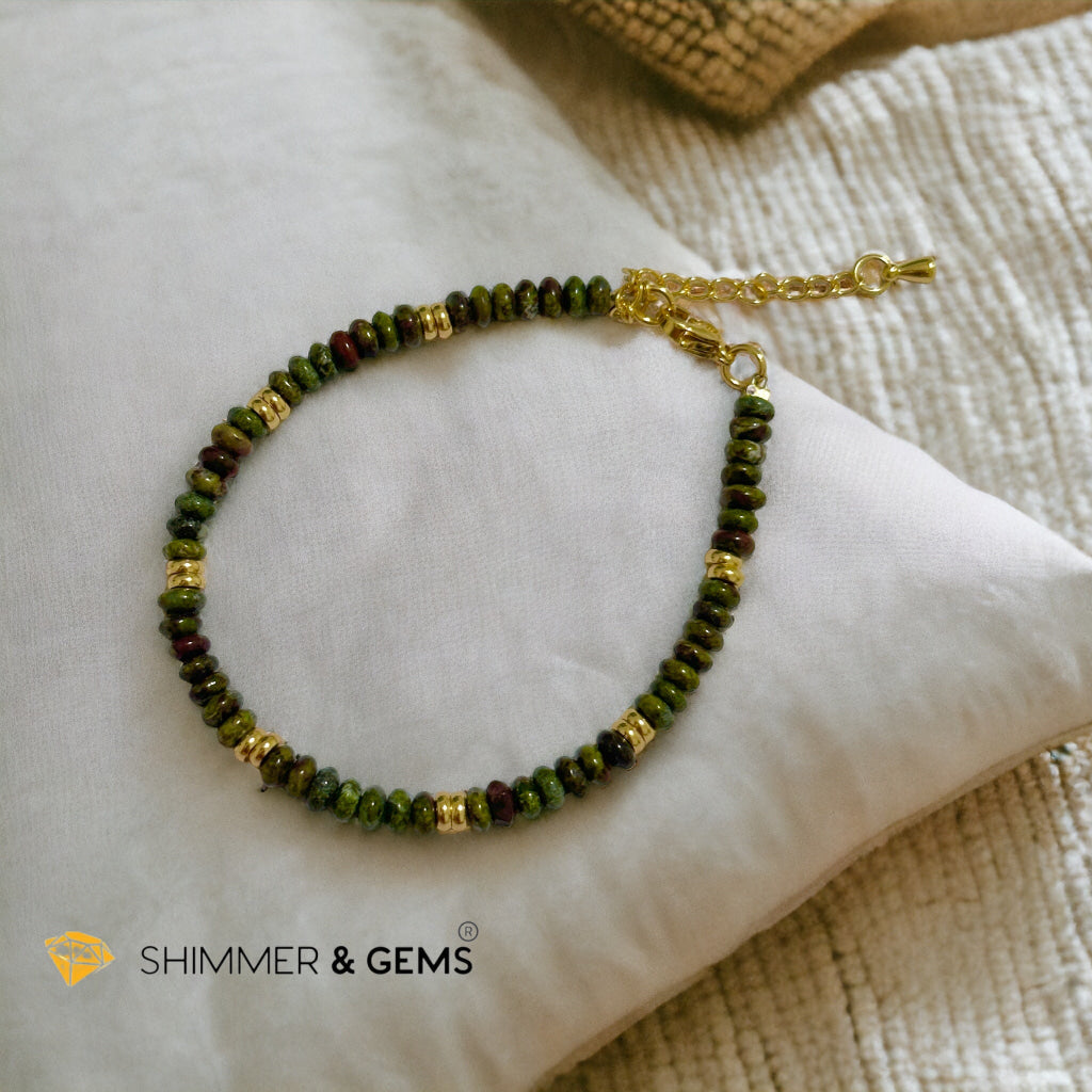 Dragon Bloodstone 4mm Rondelle Bracelet with stainless steel chain