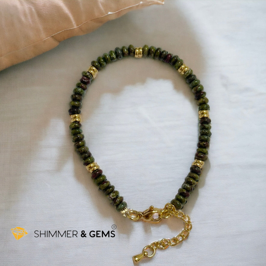 Dragon Bloodstone 4mm Rondelle Bracelet with stainless steel chain