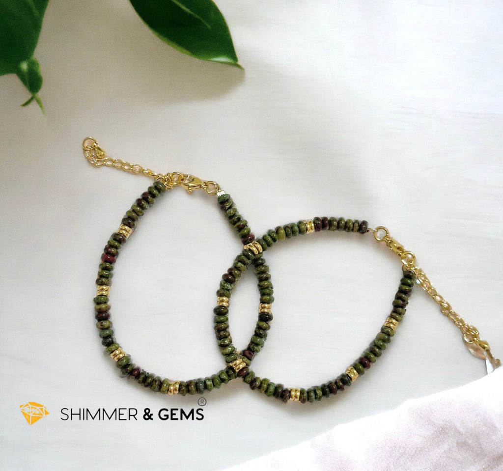 Dragon Bloodstone 4mm Rondelle Bracelet with stainless steel chain