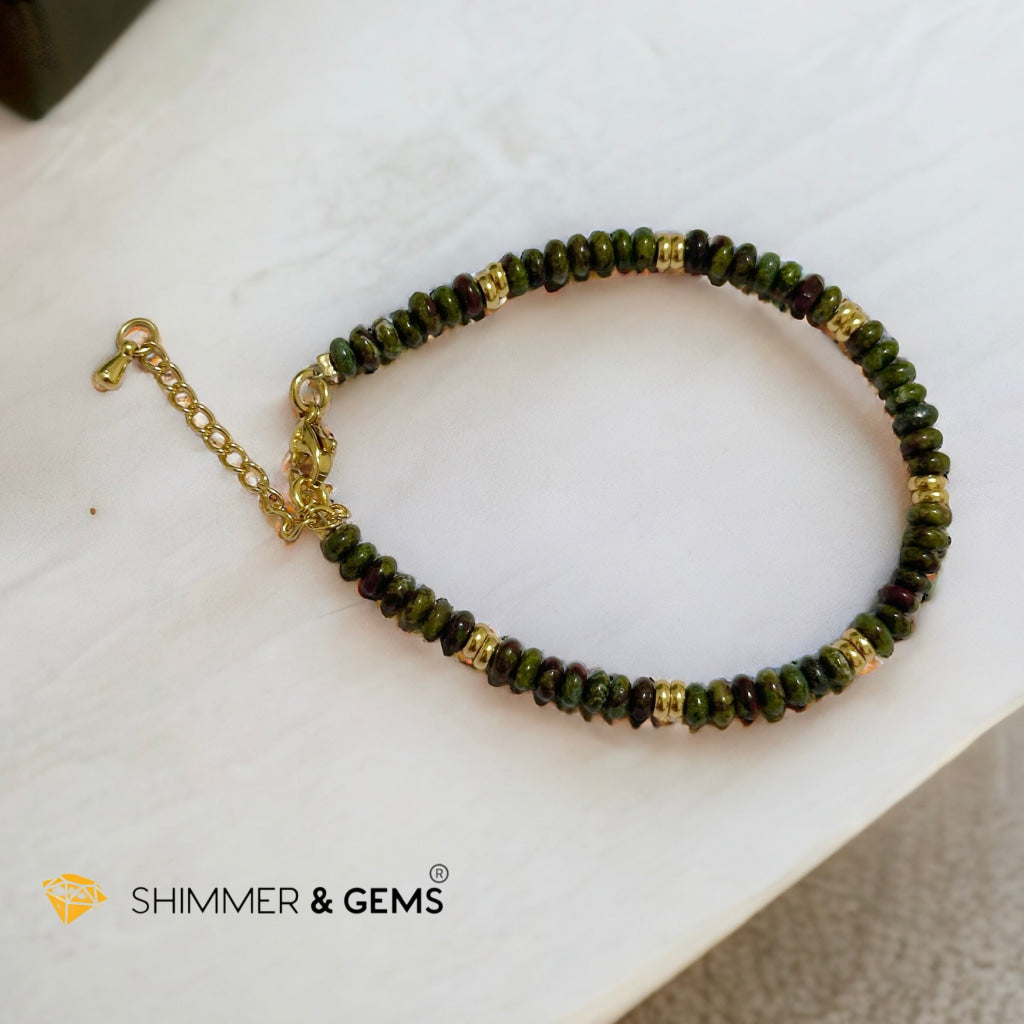 Dragon Bloodstone 4mm Rondelle Bracelet with stainless steel chain