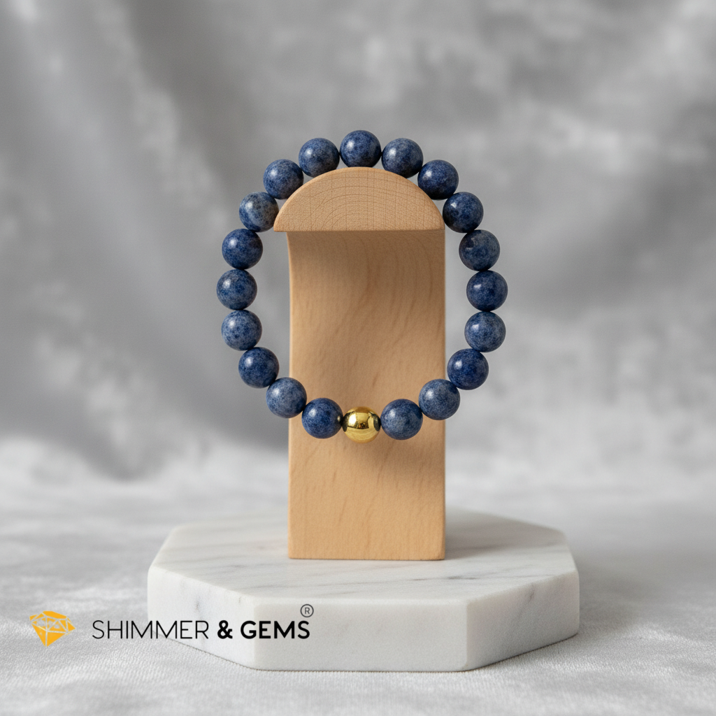 Dumortierite 8mm Bracelet with 14k gold filled bead (Study)