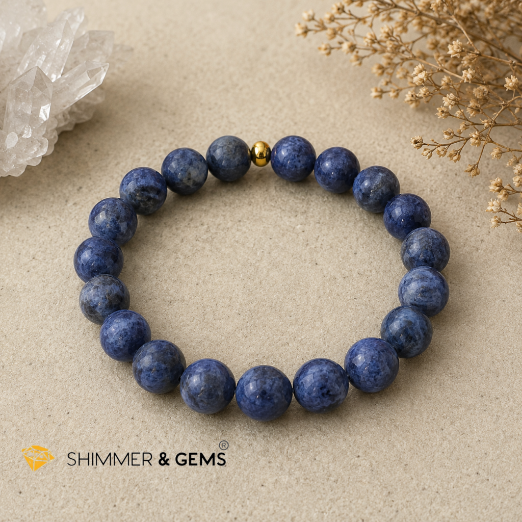 Dumortierite 8mm Bracelet with 14k gold filled bead (Study)