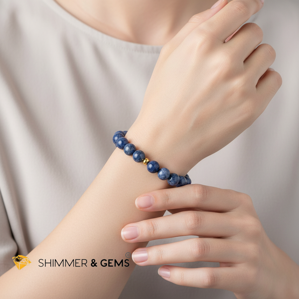 Dumortierite 8mm Bracelet with 14k gold filled bead (Study)