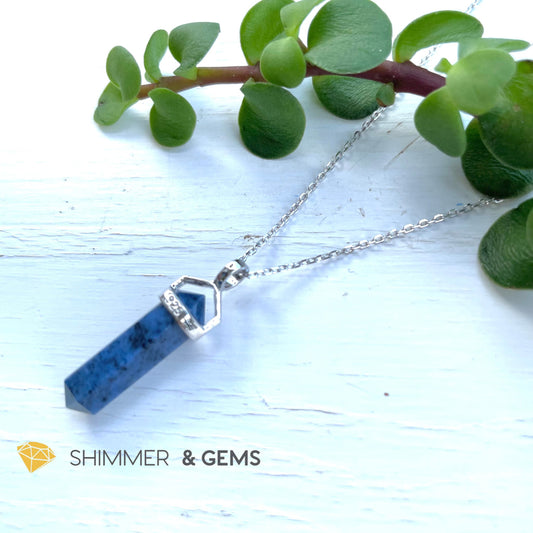Dumortierite Double Pointer Pendant 925 Silver (Wisdom & Knowledge) 22Mm With Necklace Charms