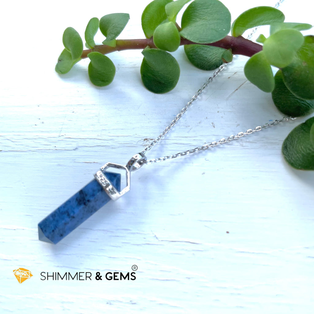 Dumortierite Double Pointer Pendant 925 Silver (Wisdom & Knowledge) 22Mm With Necklace Charms