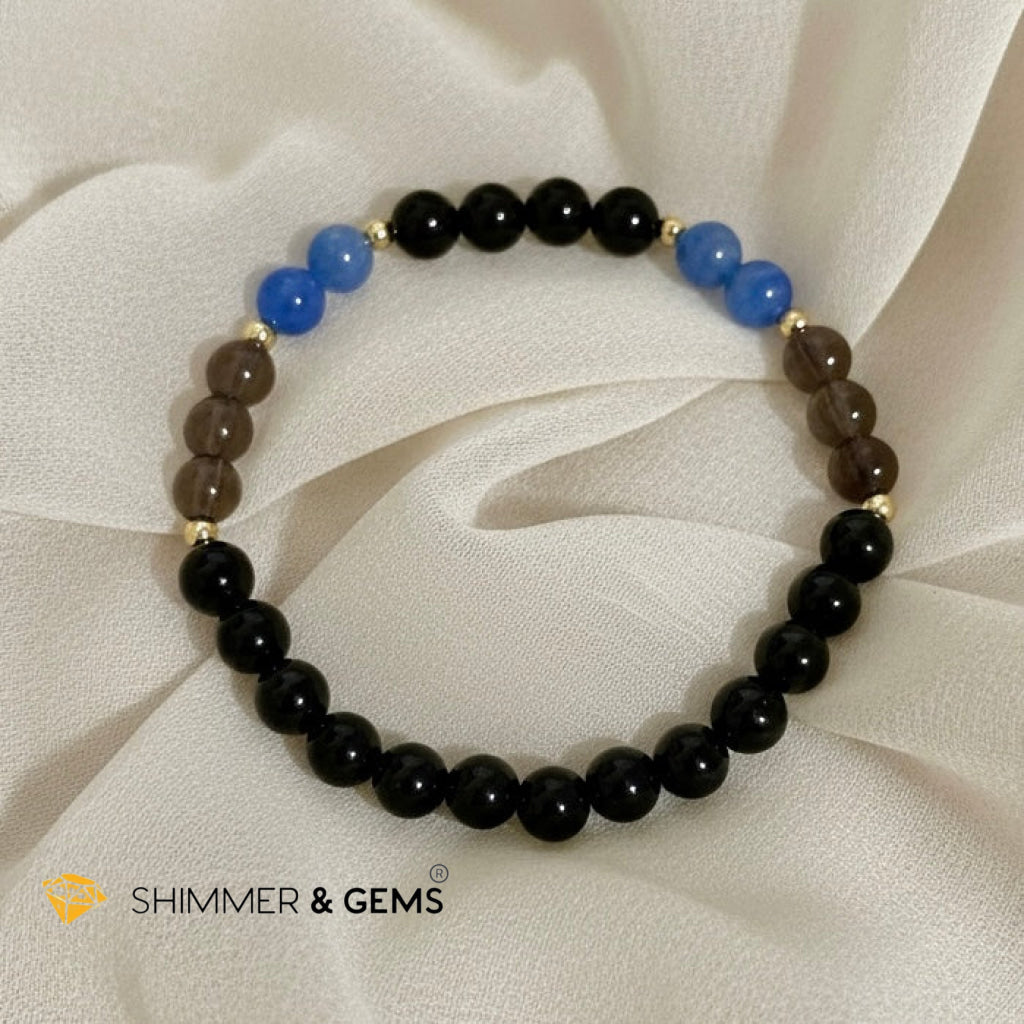 Elite Super Protection Bracelet (Blue Kyanite · Smoky Quartz · Jet · Black Obsidian)