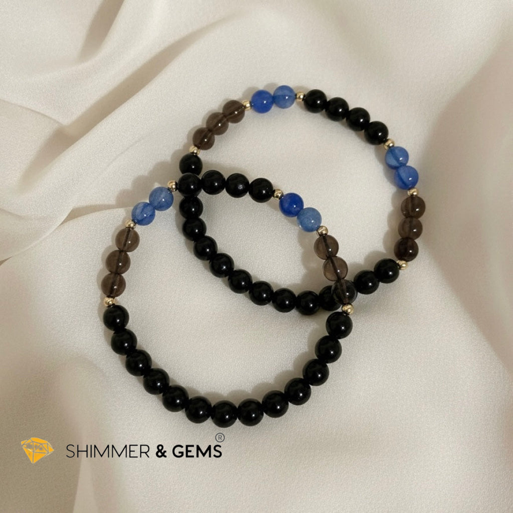 Elite Super Protection Bracelet (Blue Kyanite · Smoky Quartz · Jet · Black Obsidian)