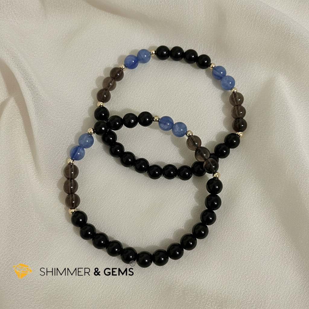 Elite Super Protection Bracelet (Blue Kyanite · Smoky Quartz · Jet · Black Obsidian)