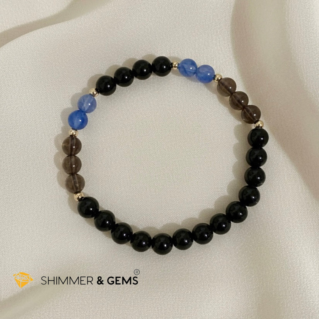 Elite Super Protection Bracelet (Blue Kyanite · Smoky Quartz · Jet · Black Obsidian)